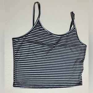 Great looking black and grey horizontal stripes spaghetti strap tank top. Large.